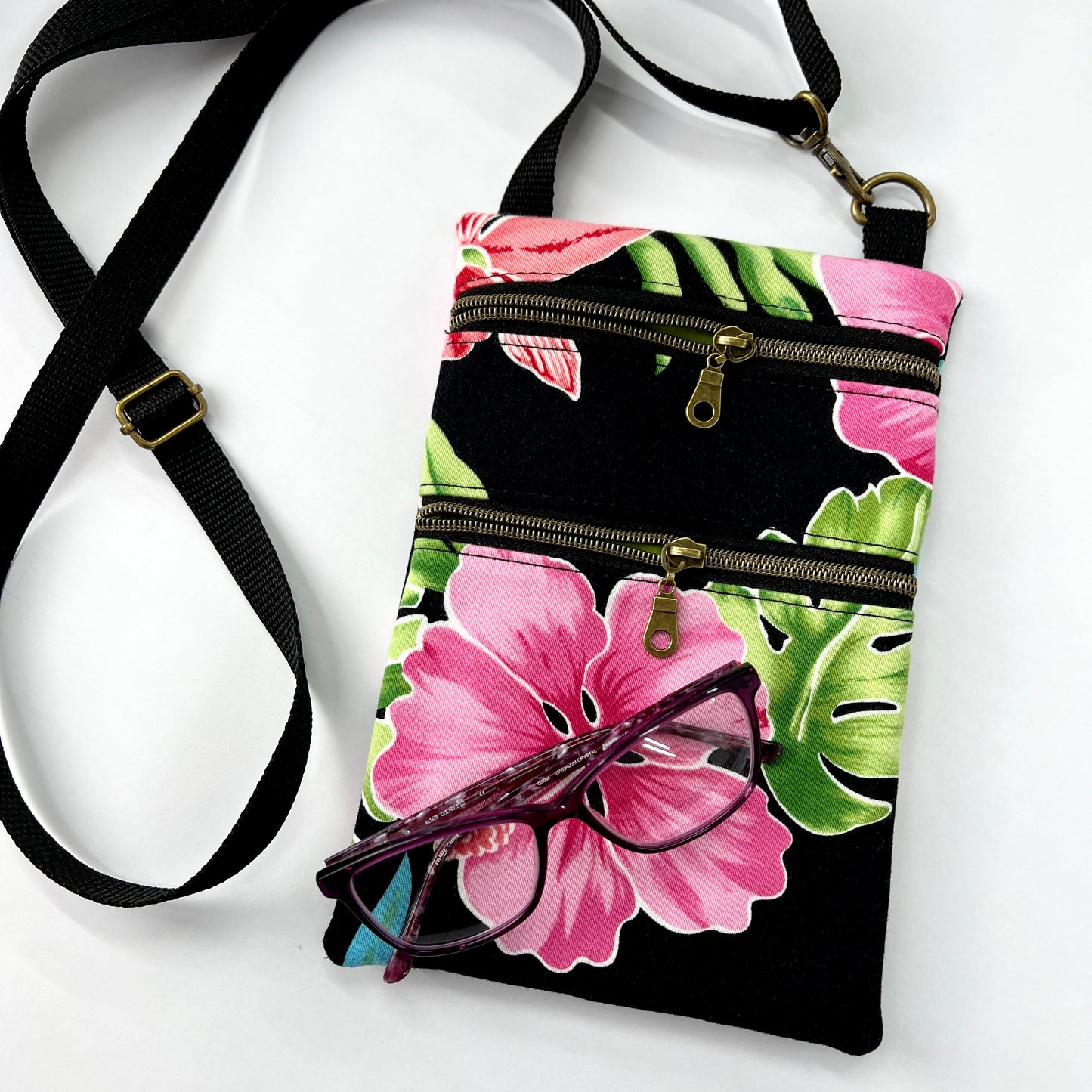 Mini Crossbody Hawaiian Print on Black