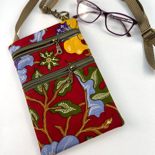 Mini Crossbody Indonesian Print on Red