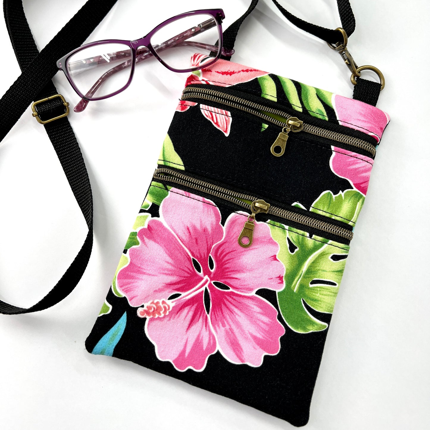 Mini Crossbody Hawaiian Print on Black