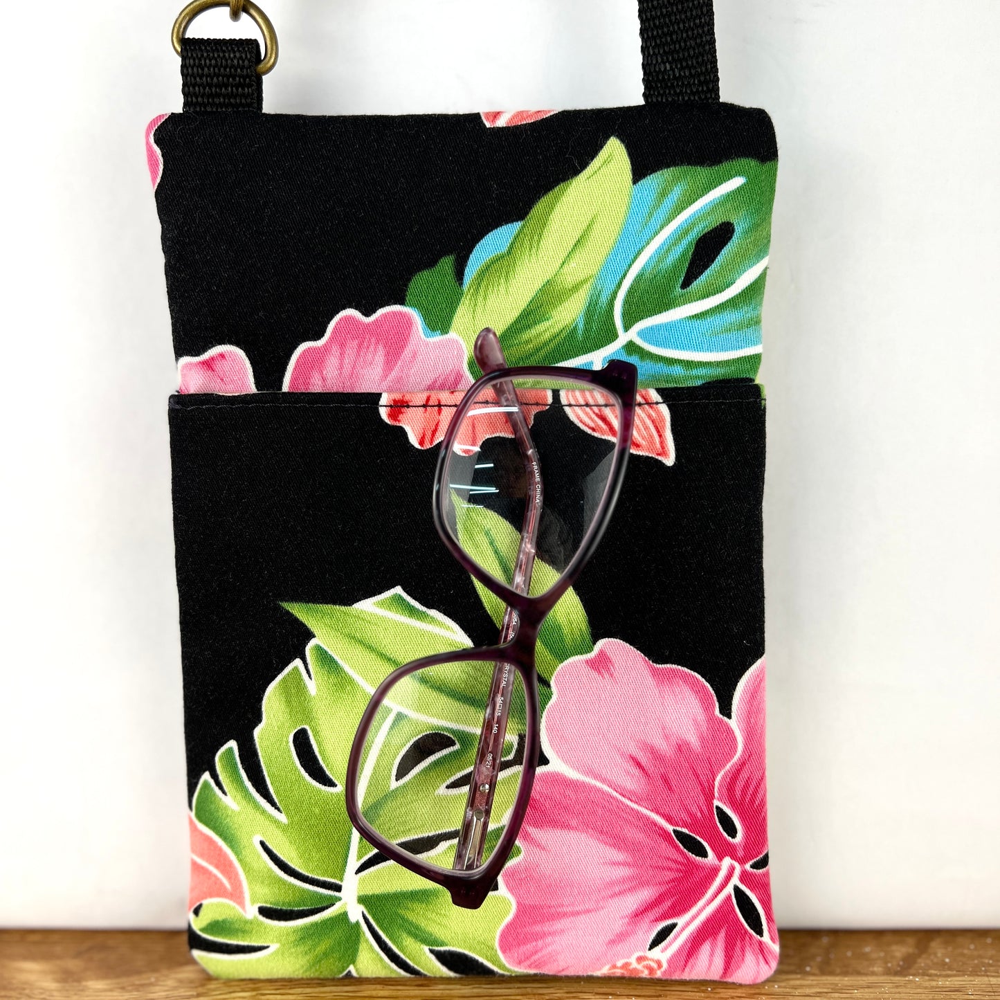 Mini Crossbody Hawaiian Print on Black