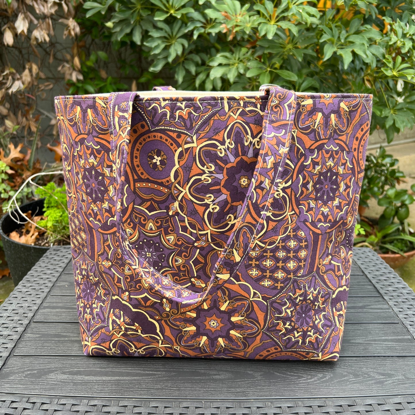 Market Tote Purple, Cream, Orange Geometric