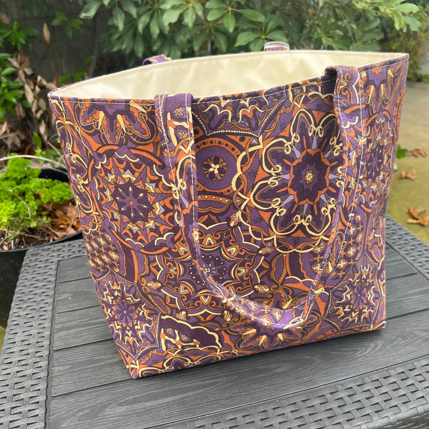 Market Tote Purple, Cream, Orange Geometric