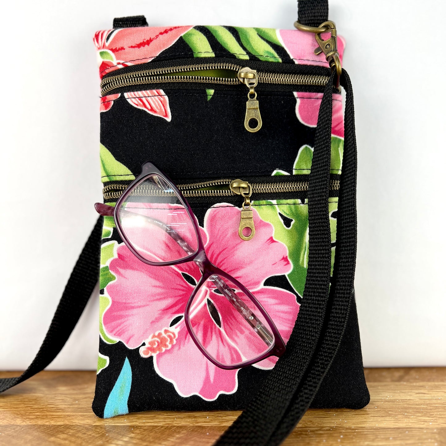 Mini Crossbody Hawaiian Print on Black