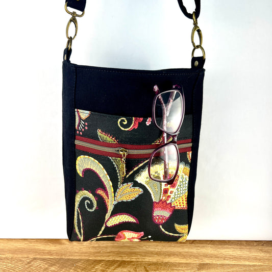 Small Crossbody Tapestry Print on Black