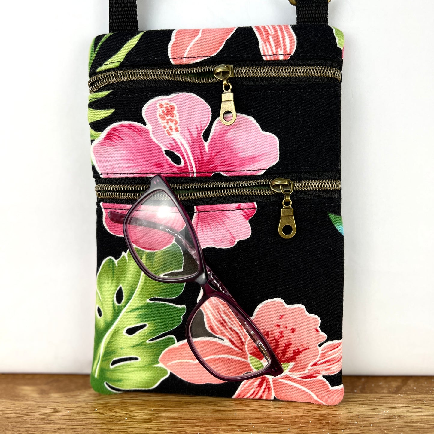 Mini Crossbody Hawaiian Print on Black