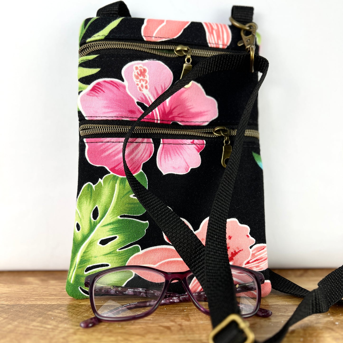 Mini Crossbody Hawaiian Print on Black